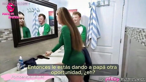 Jessie Rogers in tight green dress teases stepdad in bathroom mirror