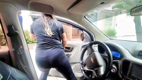 Petite Latina Desy in tight leggings, teasing big ass while entering car