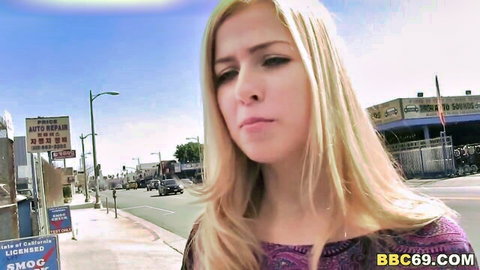 Abigaile Johnson blonde beauty teasing in interracial gangbang preview