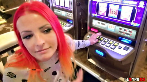 LexyRoxx big tits redhead teasing at casino slot machine