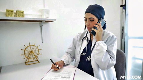 Florizqueen as slutty Latina doctor in hijab on teasing phone call