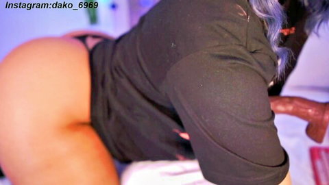 Dakota Leex blue-haired babe in thong teasing big ass with dildo