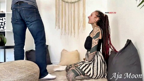 Aja Moon kneels for deepthroat in kinky POV with Venus Date