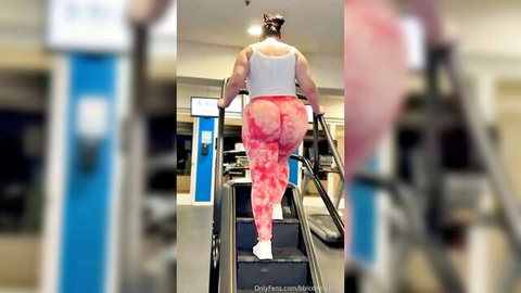 ShawnaLynn90 in tight pink leggings showing off her big ass on escalator