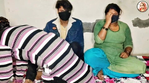 Desi bhabhi with natural tits in steamy foursome with two men