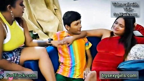 Indian college girls in revealing outfits seduce boy in school threesome