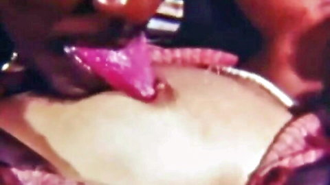 Ebony woman with pink tongue licking in classic anal porn scene