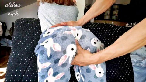 Step-sister in bunny pajamas exposes ass for step-brother's fisting morning play