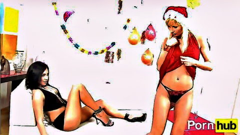 Blonde and brunette in sexy lingerie for New Year celebration