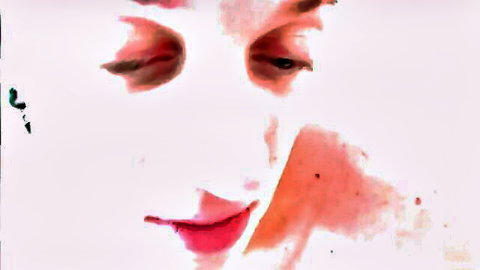Seductive close-up of Felix Fox's face with pink lips in adult scene