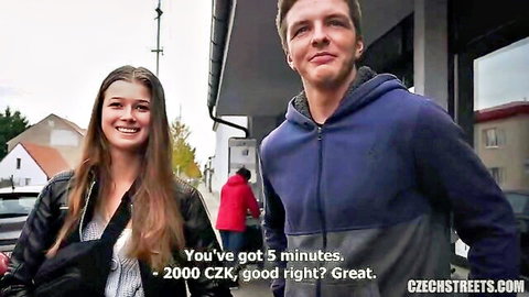 Olivia Sparkle in Czech streets outdoor pickup encounter, smiling with stranger