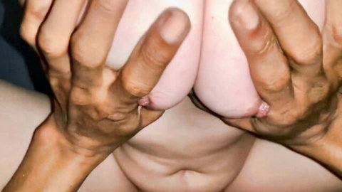 Inaraanaya's tiny pale tits squeezed in POV closeup by brown hands