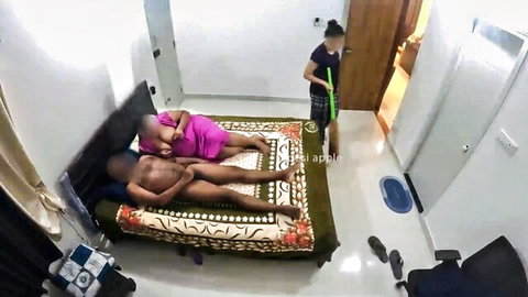 Boobygirl4 in kinky maid bedroom scene with nude couple and cleaning fetish