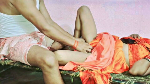 Indian aunty in saree gets intimate touch from stepbrother's hands on tight pussy