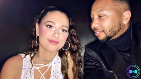 Dan Dangler with busty PAWG in sexy white top, New Year's Eve smile