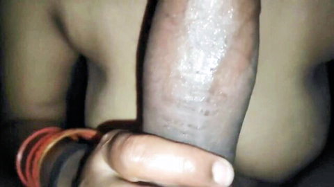 Indian mature with huge natural tits grips shiny black cock with bangles hand