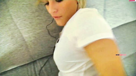 Schnuggie91 blonde in tight white shirt POV closeup