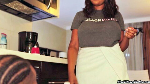 Jordyn Falls in tight t-shirt and wrap skirt, ebony beauty teasing