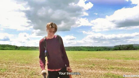Athletic blonde guy in field for Czech Hunter POV facial adventure, 48 chars