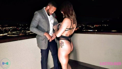 Lucy Cloud in black lingerie teased by BBC on balcony, interracial cheating scene