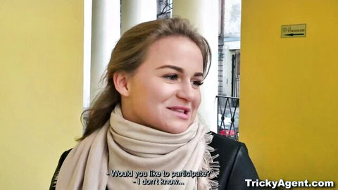Hesitant young blonde first-timer in casting interview