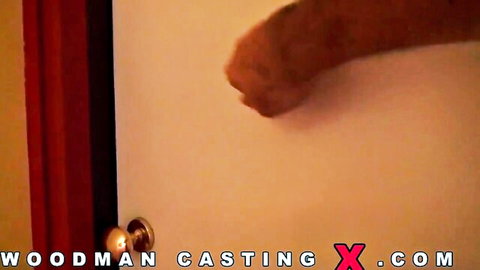 Tiffany blonde teen big tits Woodman CastingX hand on door tease
