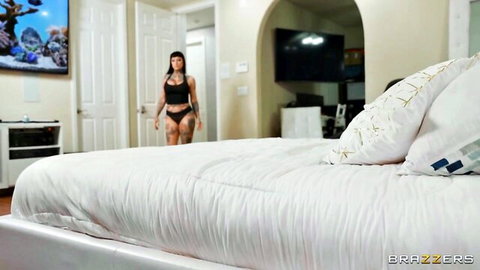 Codi Vore in black lingerie teases curvy ass in threesome preview