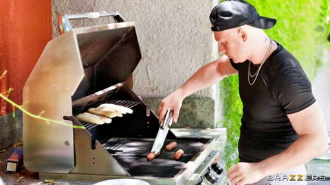 Zac Wild grilling skewers and hot dogs outdoors in teasing Brazzers scene