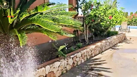 CasaColada MILF in sunny outdoor poolside tease, 85 chars