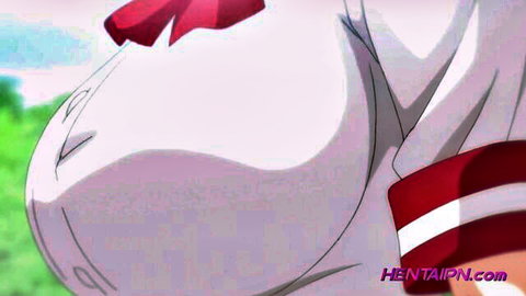 Pregnant hentai schoolgirl showing huge swollen belly in tight white uniform outdoors