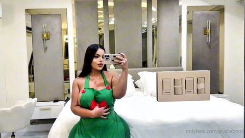 Gracie Bon curvy Latina in sexy green dress OnlyFans selfie tease