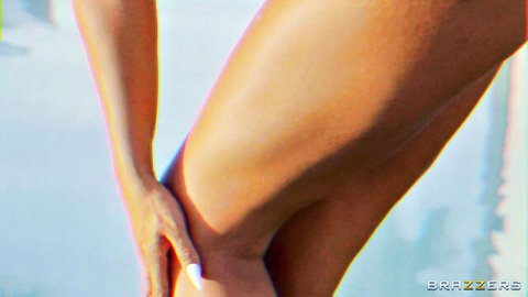 Xander Corvus grips toned babe's thigh in steamy threesome action