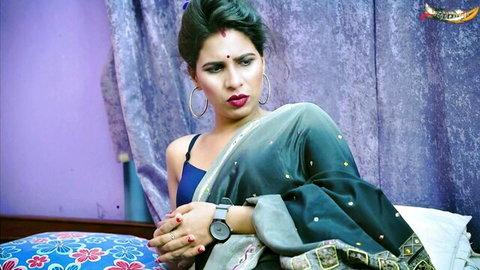 Desi Crimson in seductive saree pose, teasing for hot threesome