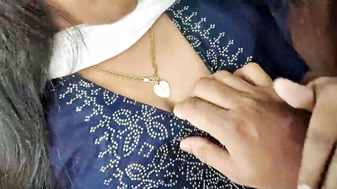 Hot Mallu wife in romantic salwar kameez dress-up, husband touches her chest