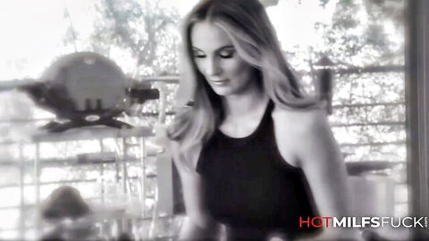 Fit busty blonde MILF in black tank top, steamy foreplay leading to hard anal fuck