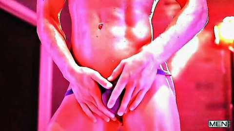 Jkab Ethan Dale muscular abs in purple speedo bulge pose