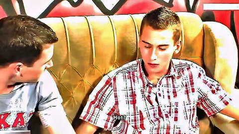 Two young Czech guys in casual shirts on intense POV encounter