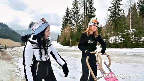 Kitana Lure and Anna De Ville in snowy outdoor tease before wild threesome