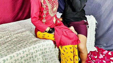Nancy Punjaban in pink embroidered salwar kameez, intimate couple pose
