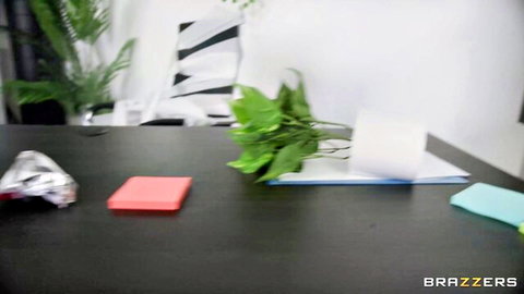 Brazzers babe interrupted during solo masturbation at office desk