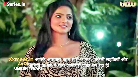 Busty Desi woman in green top smiles seductively in ULLU web series promo
