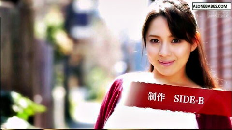 Smiling Japanese JAV idol Mishima in red sweater, big tits tease