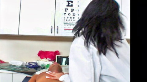 Ricki Raxxx in lab coat teases Keiran Lee's bare ass in steamy doctor's office threesome