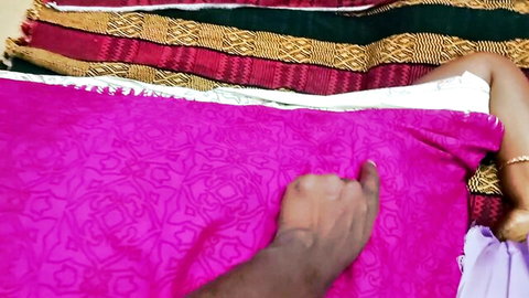 Desi wife in pink sari with lover's hand touching her intimately