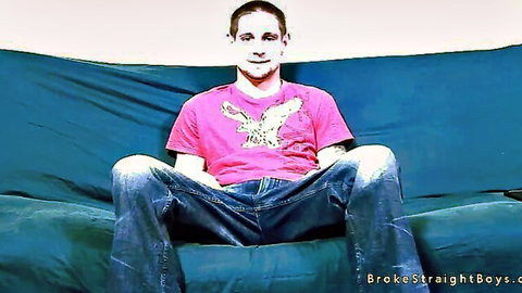 Ricky's solo jerk off in pink eagle shirt and jeans on couch
