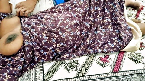 Curvy Indian wife exposes massive bruised tits as man gropes her bare breasts on bed
