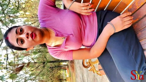 Indian bhabhi Siya in revealing pink top, teasing outdoors