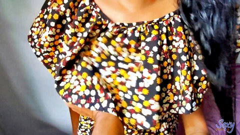 Brownis in sexy floral dress, stunning Chinese beauty with black wavy hair