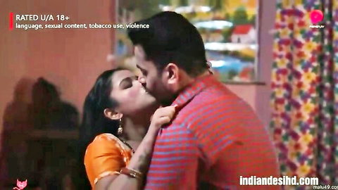 Indian desi couple kissing passionately in saree, homemade threesome tease