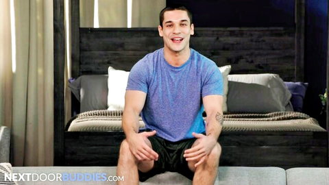 Alessandro Drago muscular gay star smiling in bed, ready for raw action